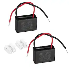 Unique Bargains - 2pcs 1.5uF CBB61 Ceiling Fan Capacitor, AC 450V 2 Wires with Terminal Blocks for Pump Motor Generator Blower - Black