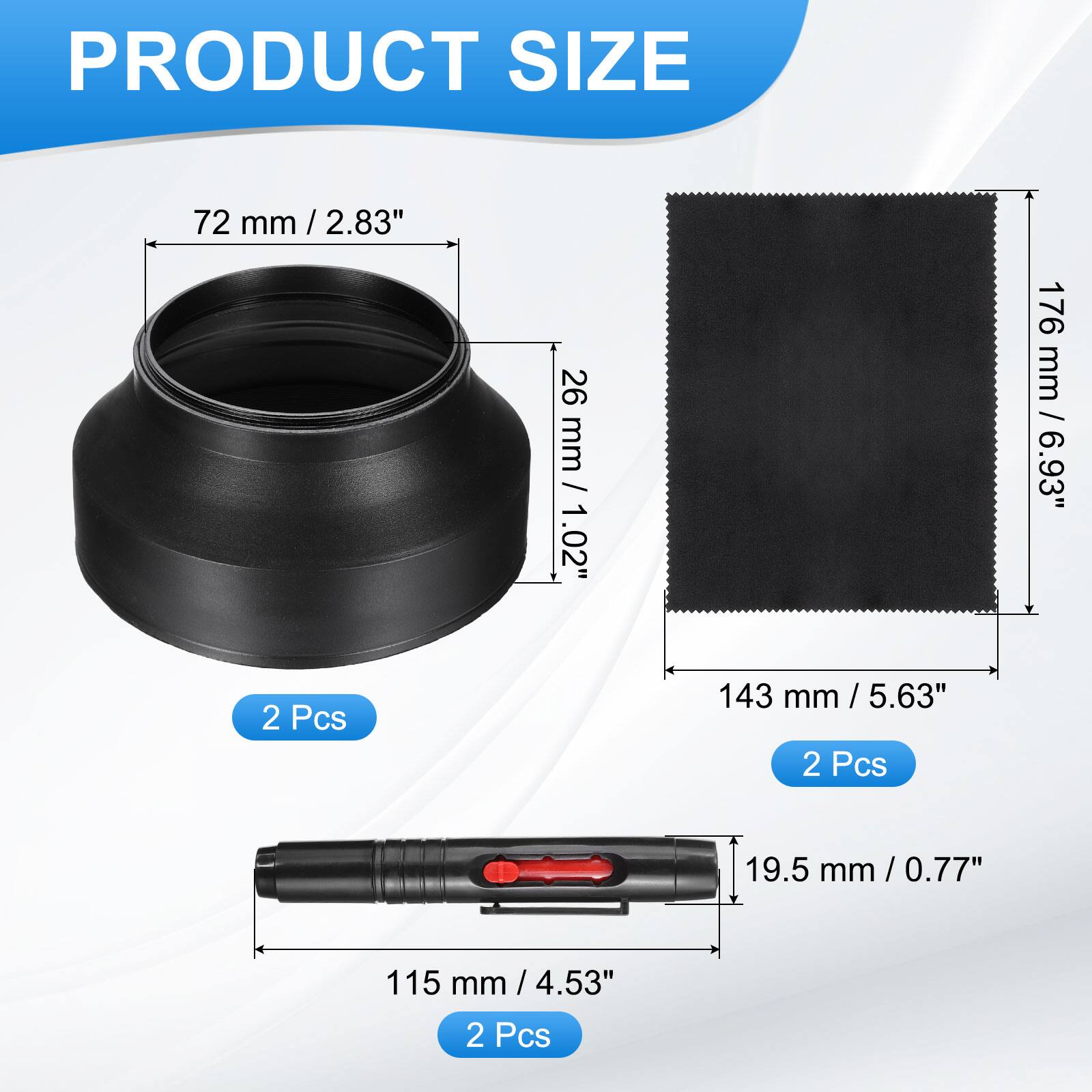 PRODUCT SIZE

- 72 mm / 2.83" / 26 mm / 1.02" (2 Pcs)
- 176 mm / 6.93" (2 Pcs)
- 143 mm / 5.63" (2 Pcs)
- 19.5 mm / 0.77"
- 115 mm / 4.53" (2 Pcs)