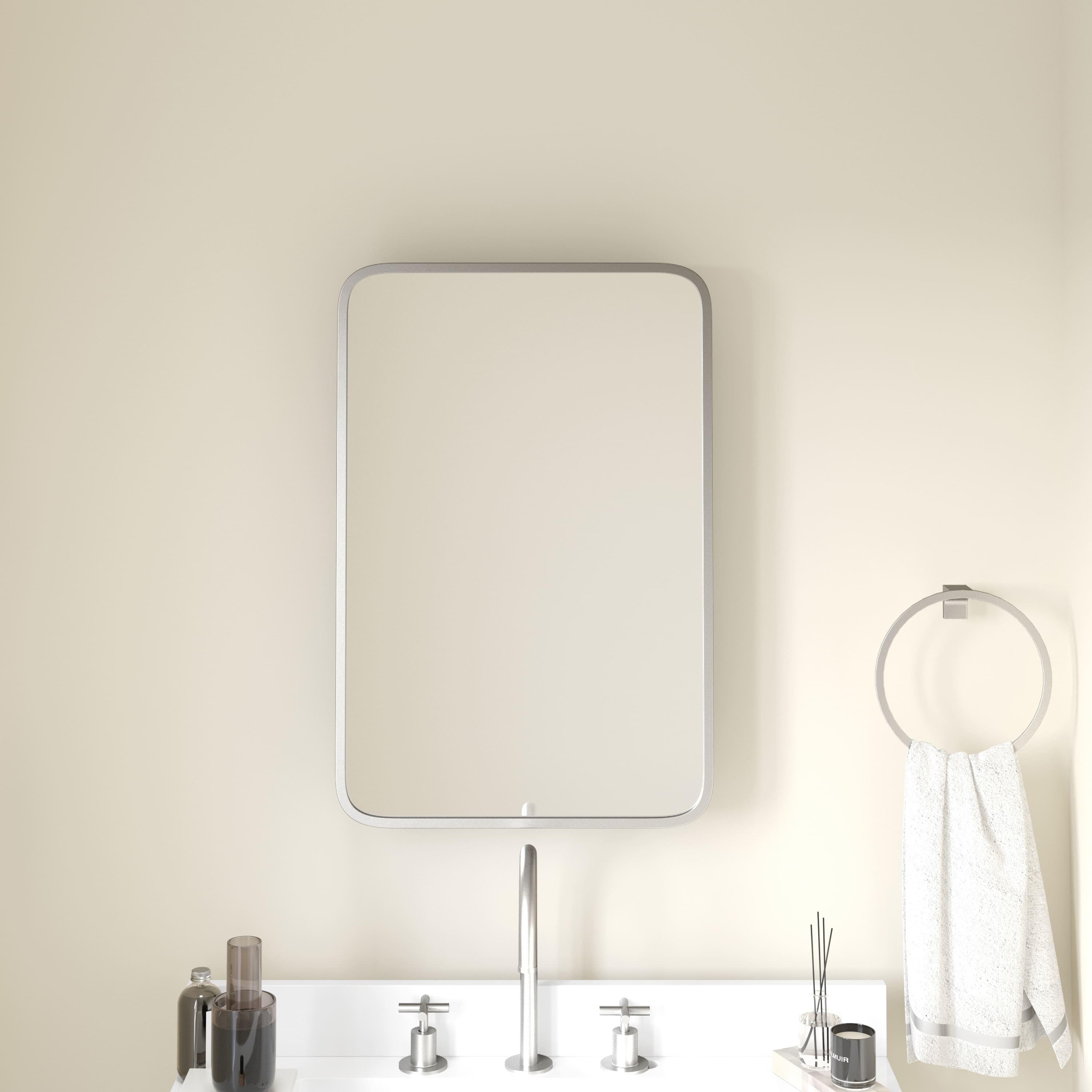Emma + Oliver - Jackie Metal Framed Bathroom Medicine Cabinet with Reversible, Recessed Design and Beveled Rounded Mirror - Silver price history on PriceWatchPro