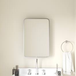 Emma + Oliver - Jackie Metal Framed Bathroom Medicine Cabinet with Reversible, Recessed Design and Beveled Rounded Mirror - Silver
