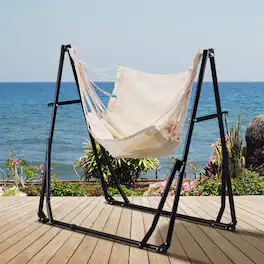 Ainfox - 2 in 1 Outdoor Hammock Swing Chair with Portable Heavy Duty Stand - beige