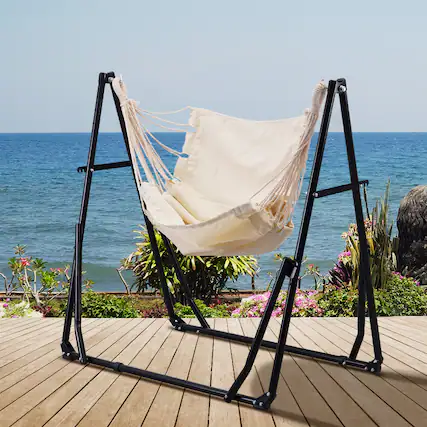 Front. Ainfox - Ainfox 2 in 1 Outdoor Hammock Swing Chair with Portable Heavy Duty Stand - beige.