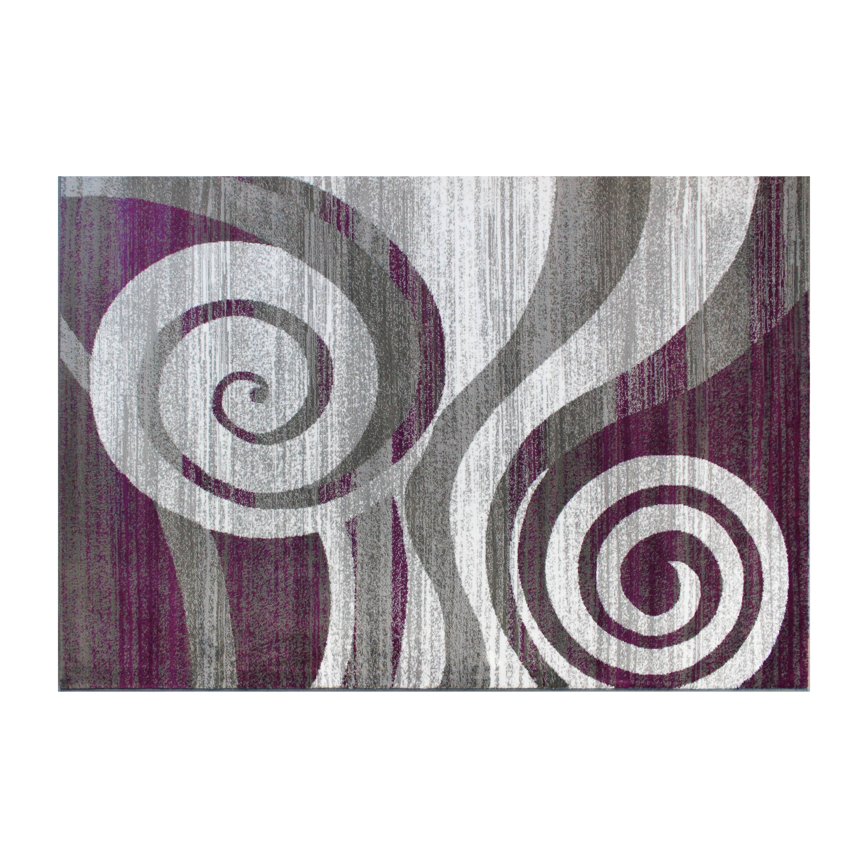 Alt View 1. Emma + Oliver - Aeris Contemporary Swirl Plush Pile Accent Rug with Scraped Effect and Jute Backing - Purple.