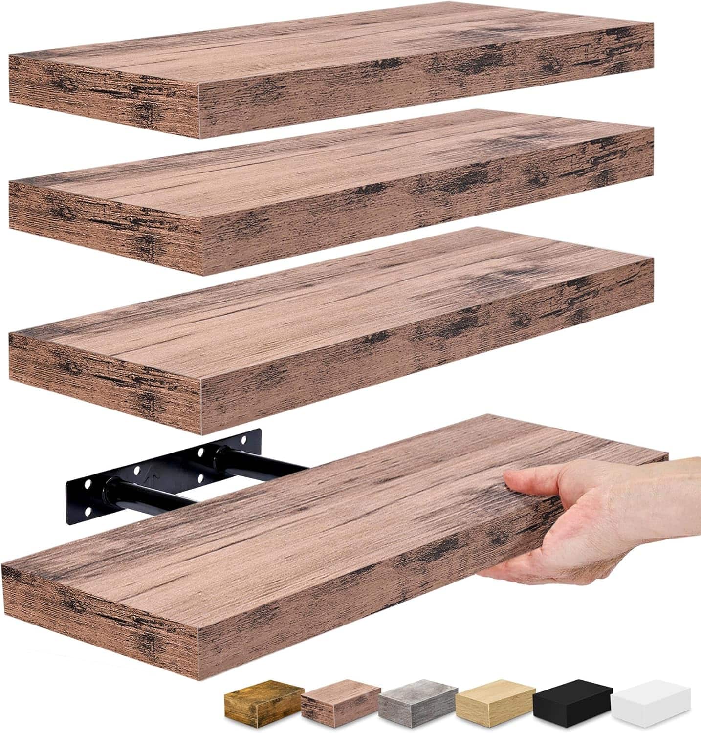 4 Pack 16 Inch Sorbus Floating Shelves - for Bedroom, Kitchen, Living Room, Office - for Trophies, Books, Frames, etc - Mahogany