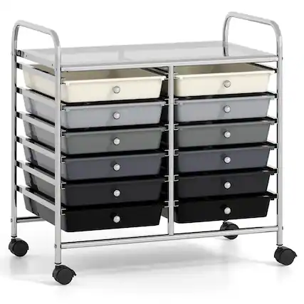 Front. Costway - Costway 12 Drawers Rolling Cart Storage Scrapbook Paper Studio Organizer Bins - Gray.