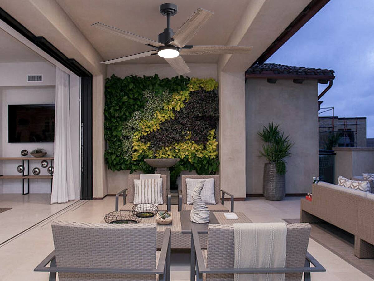 Left. Siljoy - 52 Inch Matte Black Modern Ceiling Fan with LED Light(5 Blades Remote Included) - Black.