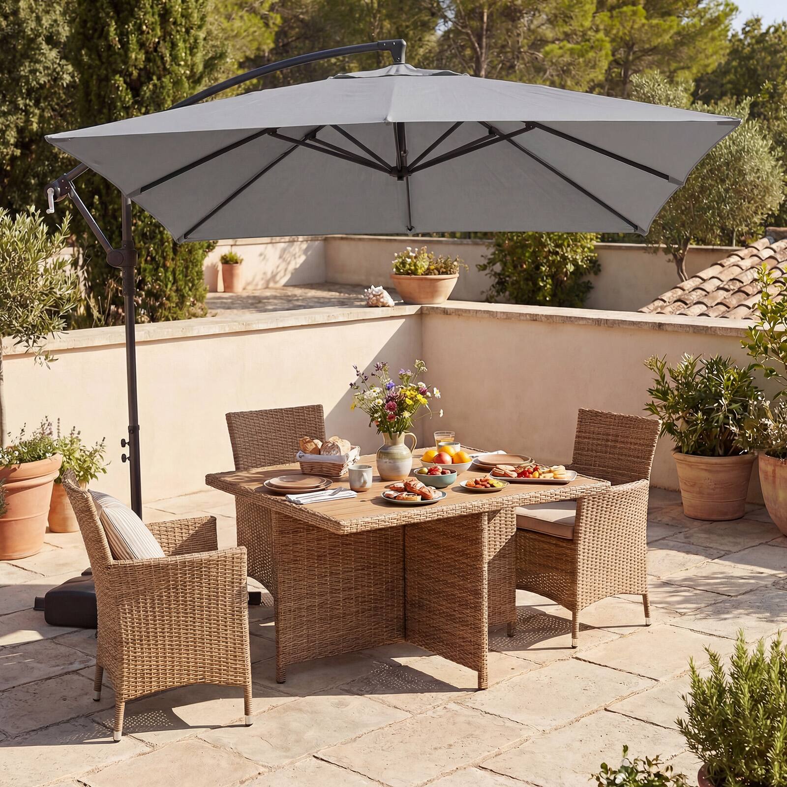 Alt View 1. Costway - Costway 8 x 8 FT Offset Cantilever Patio Umbrella Square Hanging Outdoor Market Umbrella - Gray.