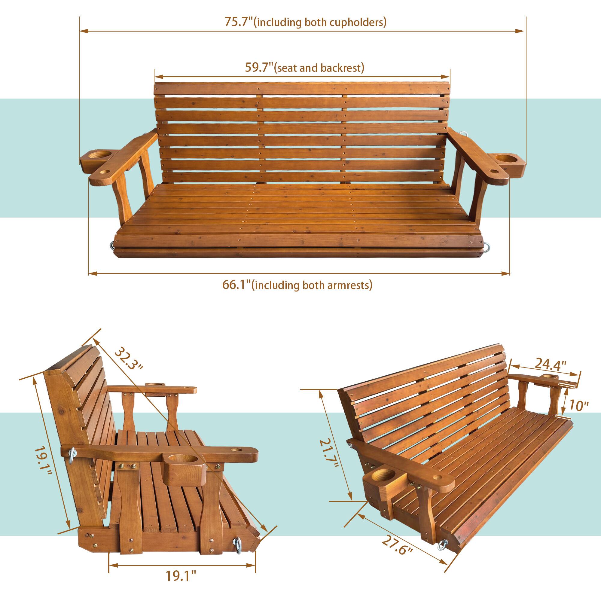 75.7" (including both cupholders)  
59.7" (seat and backrest)  
66.1" (including both armrests)  
32.3"  
24.4"  
19.1"  
21.7"  
10"  
19.1"  
27.6"