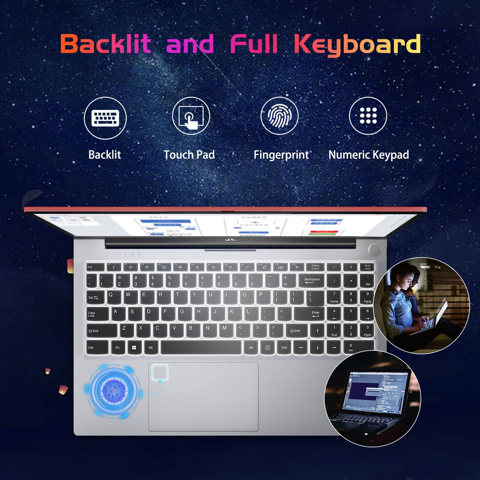 The text in the image is:

"Backlit and Full Keyboard Backlit Touch Pad Fingerprint Numeric Keypad"

The text in the image is:

"Backlit and Full Keyboard Backlit Touch Pad Fingerprint Numeric Keypad"