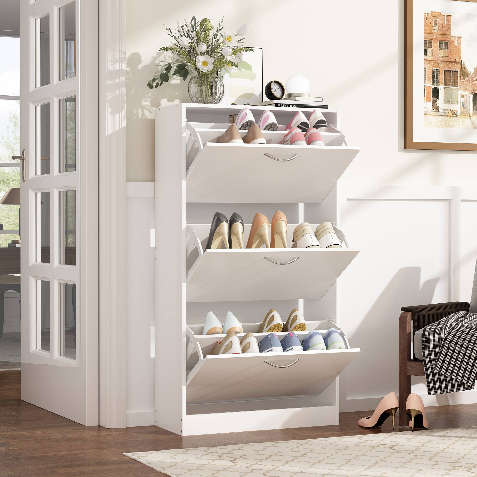 Alt View 9. Famapy - Famapy Flip - Down Shoe Cabinet Tidy Up Your Space in Style Shoe Rack - White.