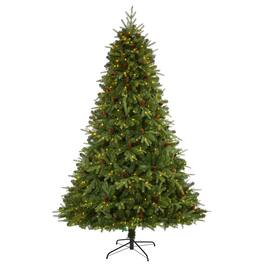 BreeBe - 8’ Wellington Spruce Christmas Tree w/550 Clear LEDs & Cones - Brown, Green