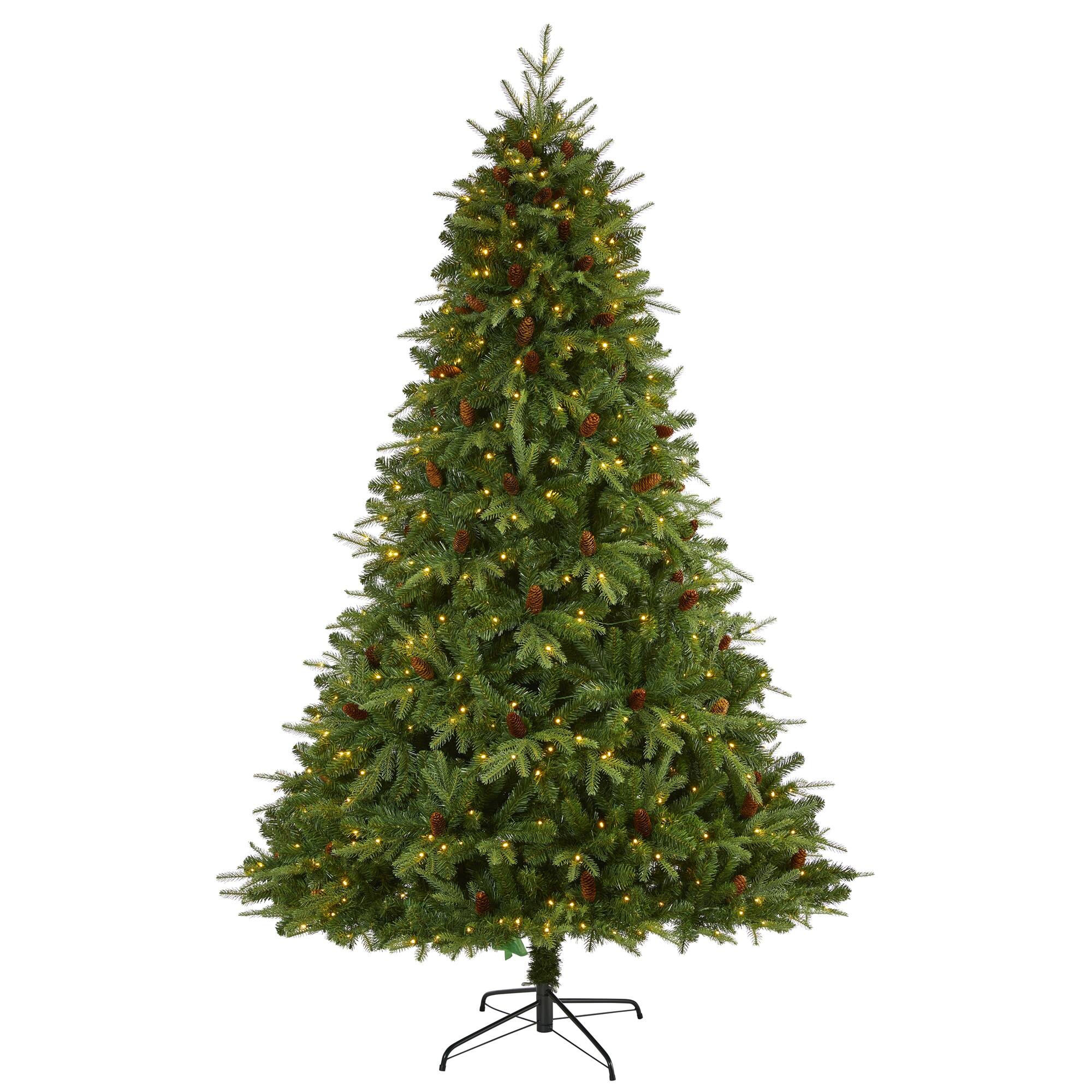 Front. BreeBe - 8’ Wellington Spruce Christmas Tree w/550 Clear LEDs & Cones - Brown, Green.