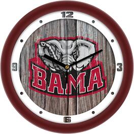 MpDirect - Alabama Crimson Tide 11.5'' Suntime Premium Glass Face Weathered Wood Wall Clock - Multicolor