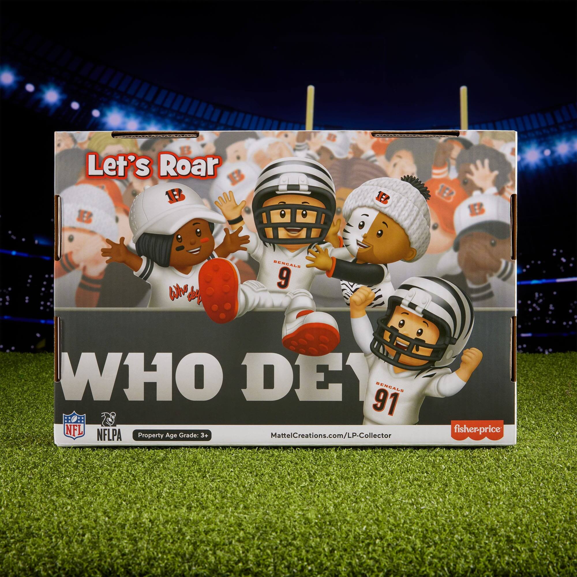 Let's Roar  
WHO DEY  
9  
91  
NFL NFLPA  
Property Age Grade: 3+  
MattelCreations.com/LP-Collector  
fisher-price