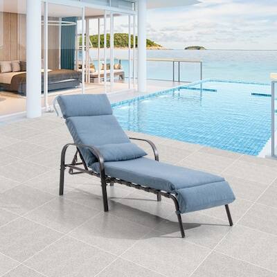 Alt View 2. Crestlive Products - Crestlive Products Brown Metal Frame Stationary Chaise Lounge Chair Dark Blue Cushioned Seat - Dark Blue.