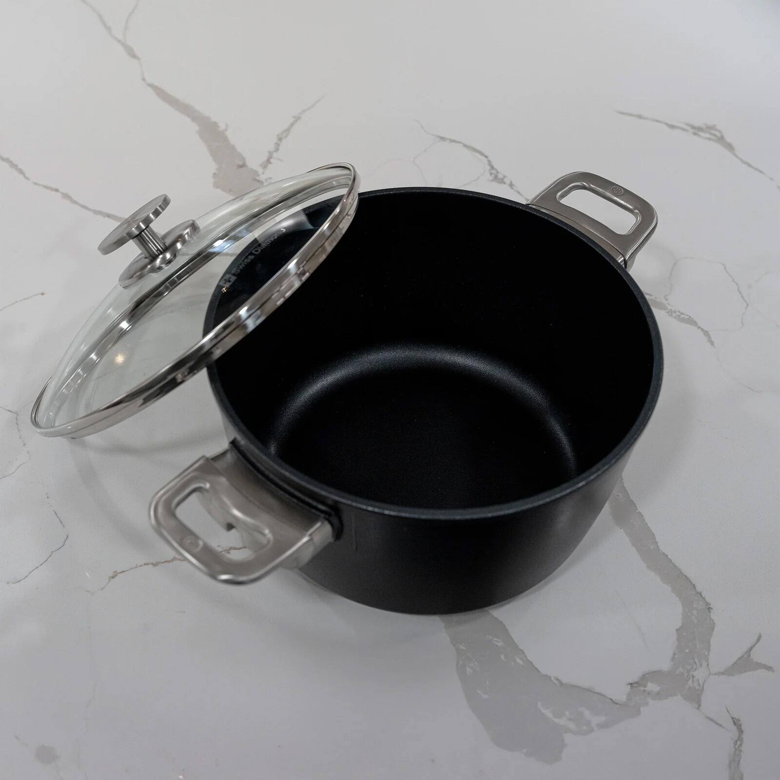 Alt View 7. Swiss Diamond - CHD Nonstick Stock Pot with Glass Lid, 5.5 qt - Black.