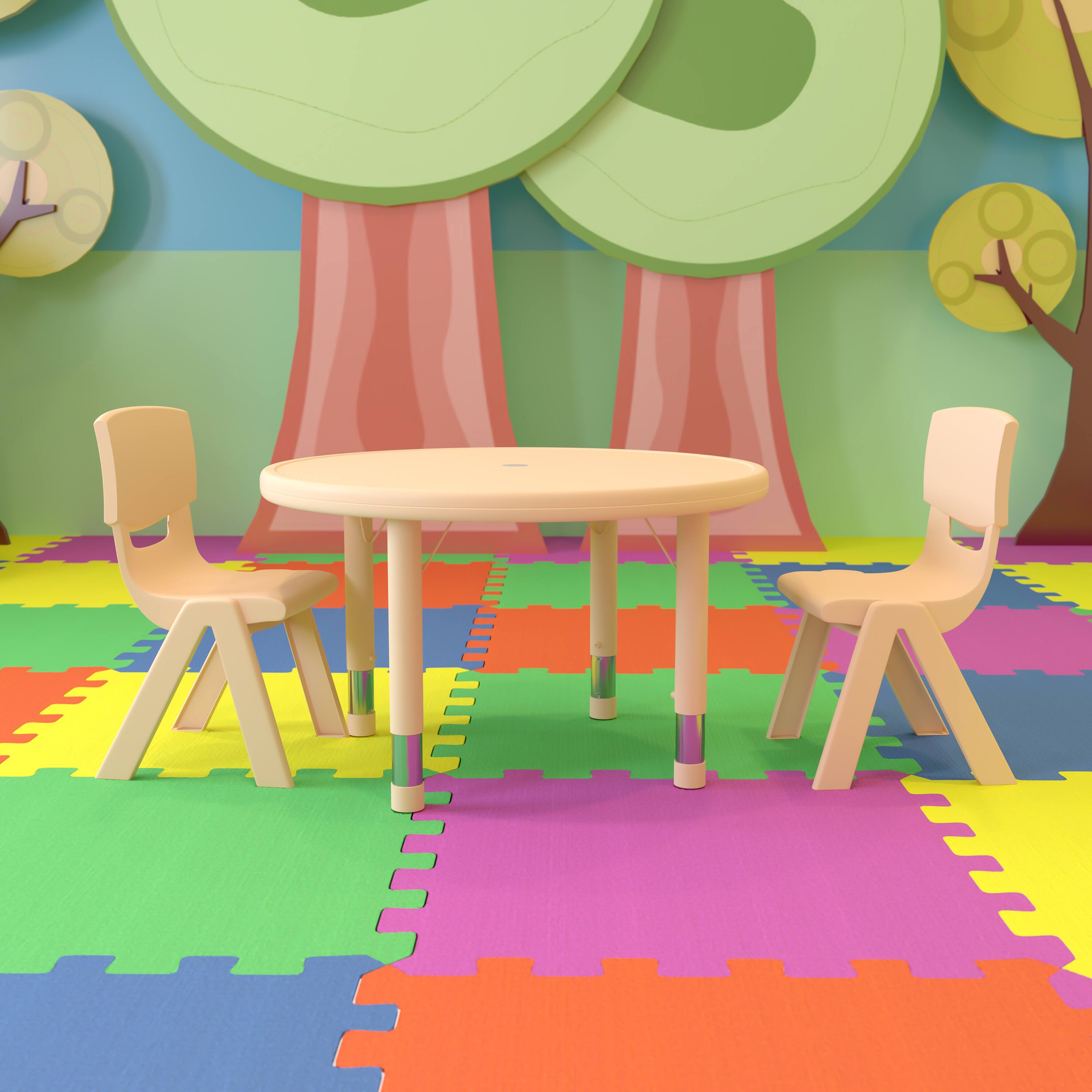 "Emma + Oliver - 33"" Round Plastic Height Adjustable Activity Table Set with 2 Chairs - Natural" price history on PriceWatchPro