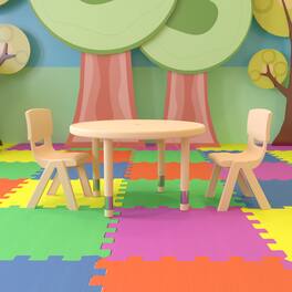 Emma + Oliver - 33" Round Plastic Height Adjustable Activity Table Set with 2 Chairs - Natural