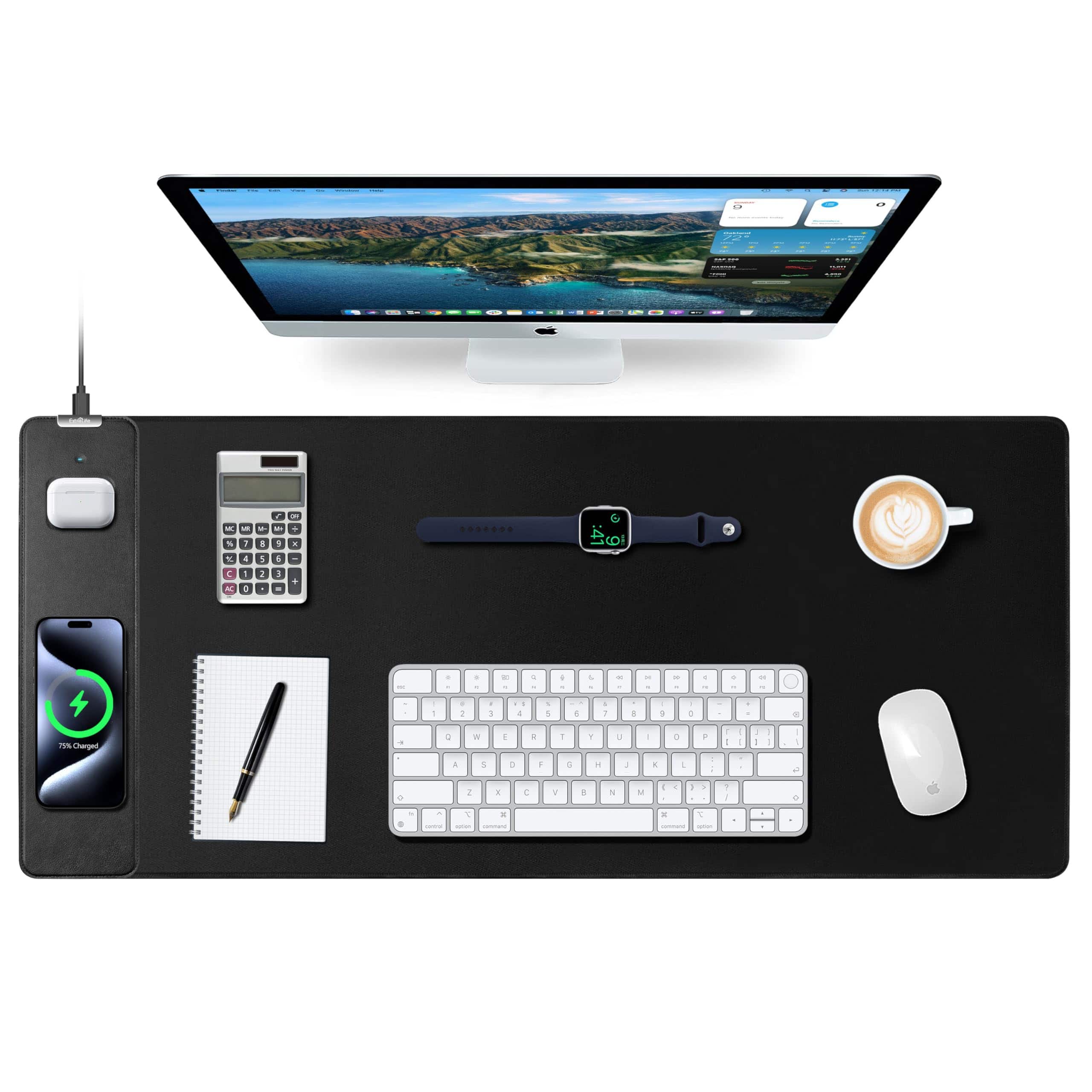 Fabibe - Mouse Pad Keyboard Mouse 15 RGB RGB PD With Wireless Charging Gaming Desk 31.5"x15.7" Large Lighting Modes Non-slip - Black-35.4"x15.7"