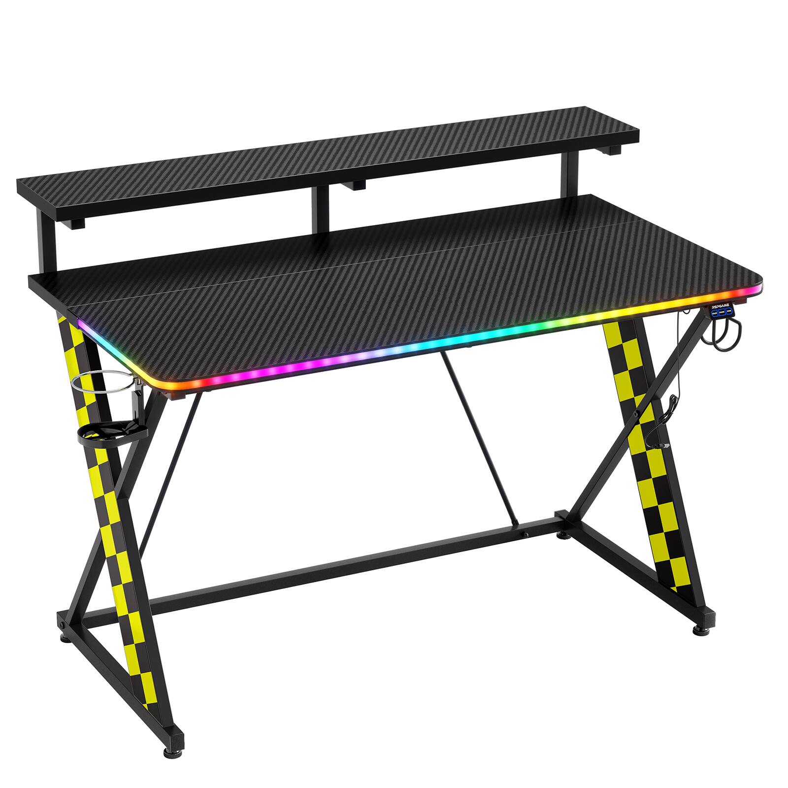 Alt View 9. RSPGAME - Basic 43" Music Sync LED Gaming Desk w/ Dynamic Color-Changing & Racing Gear Style,Ergonomic Monitor Stand Computer Desk - Black & Yellow.