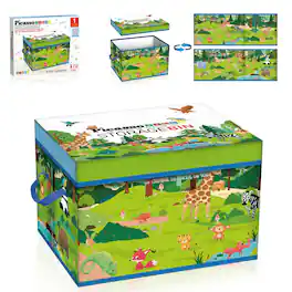 PicassoTiles - PICASSO-TILES Foldable Toy Storage Chest, Forest Animal Magnetic Tile Organizer Bin with Lid & Handle for Toys