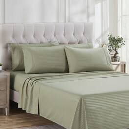 Sweet Home Collection - 4 Piece Embossed Dobby Stripe Sheet Set, Double Brushed Microfiber, Twin - Sage