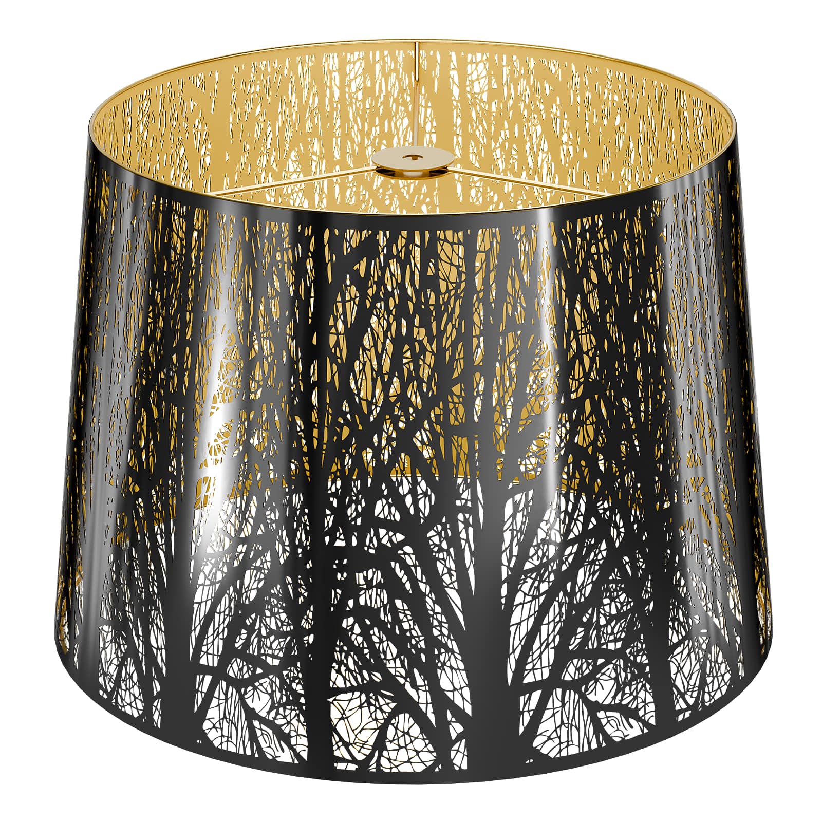 Alucset - Stainless Steel Large Lampshade, Drum Lamp Shade for Table Floor Lamps, Black Polished Gold Etched Replacement - Black/Gold