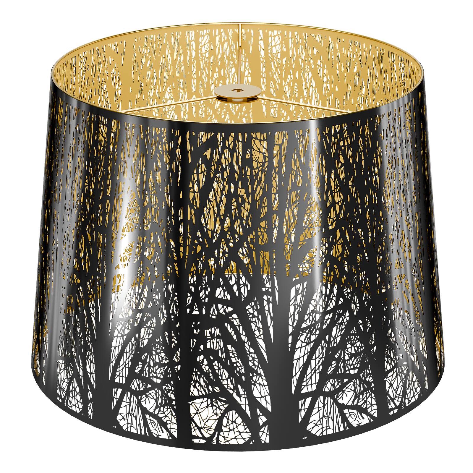 Front. Alucset - ALUCSET Stainless Steel Large Lampshade, Drum Lamp Shade for Table Floor Lamps, Black Polished Gold Etched Replacement - Black & Gold.