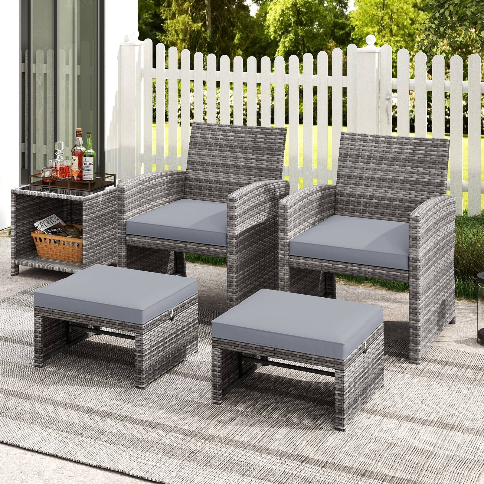 Alt View 7. Gymax - Gymax 2 Pieces Patio PE Rattan Ottomans with Soft Zippered Cushions for Deck Gray - Gray.