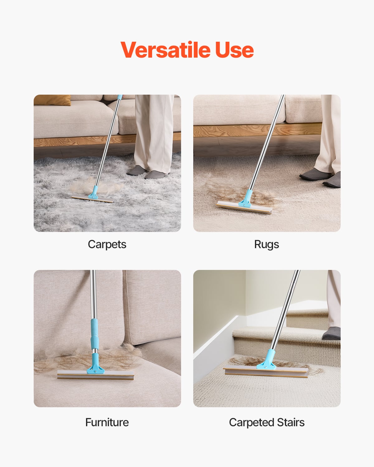 VEVOR Pet Hair Carpet Rake, 35.83 55.51 in Adjustable Long Handle