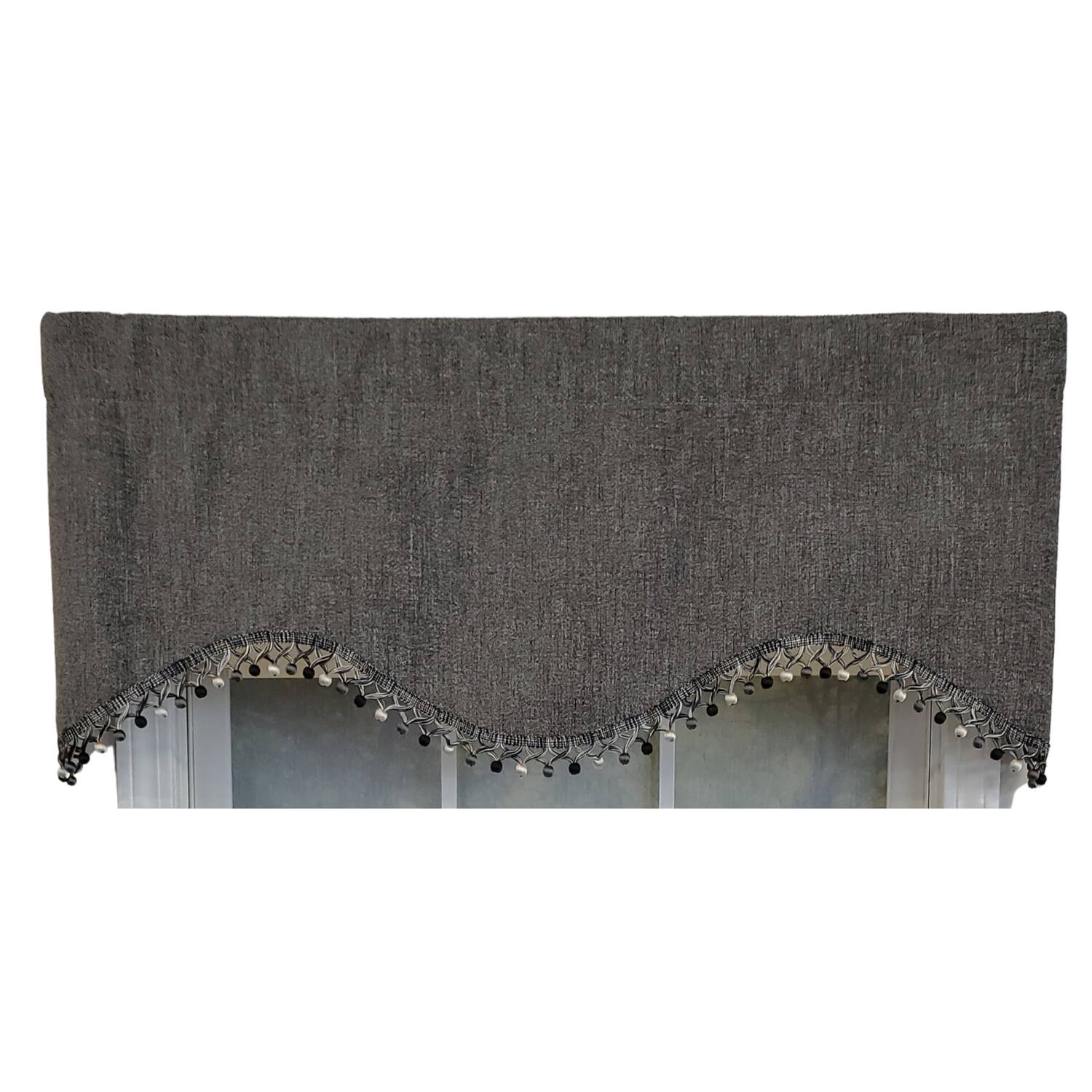 Front. RLF Home - RLF Home 3" Rod Pocket High Quality Fabric Jasper Cornice Valance with Tassel Trim for Windows 50" x 17" Charcoal - Charcoal.