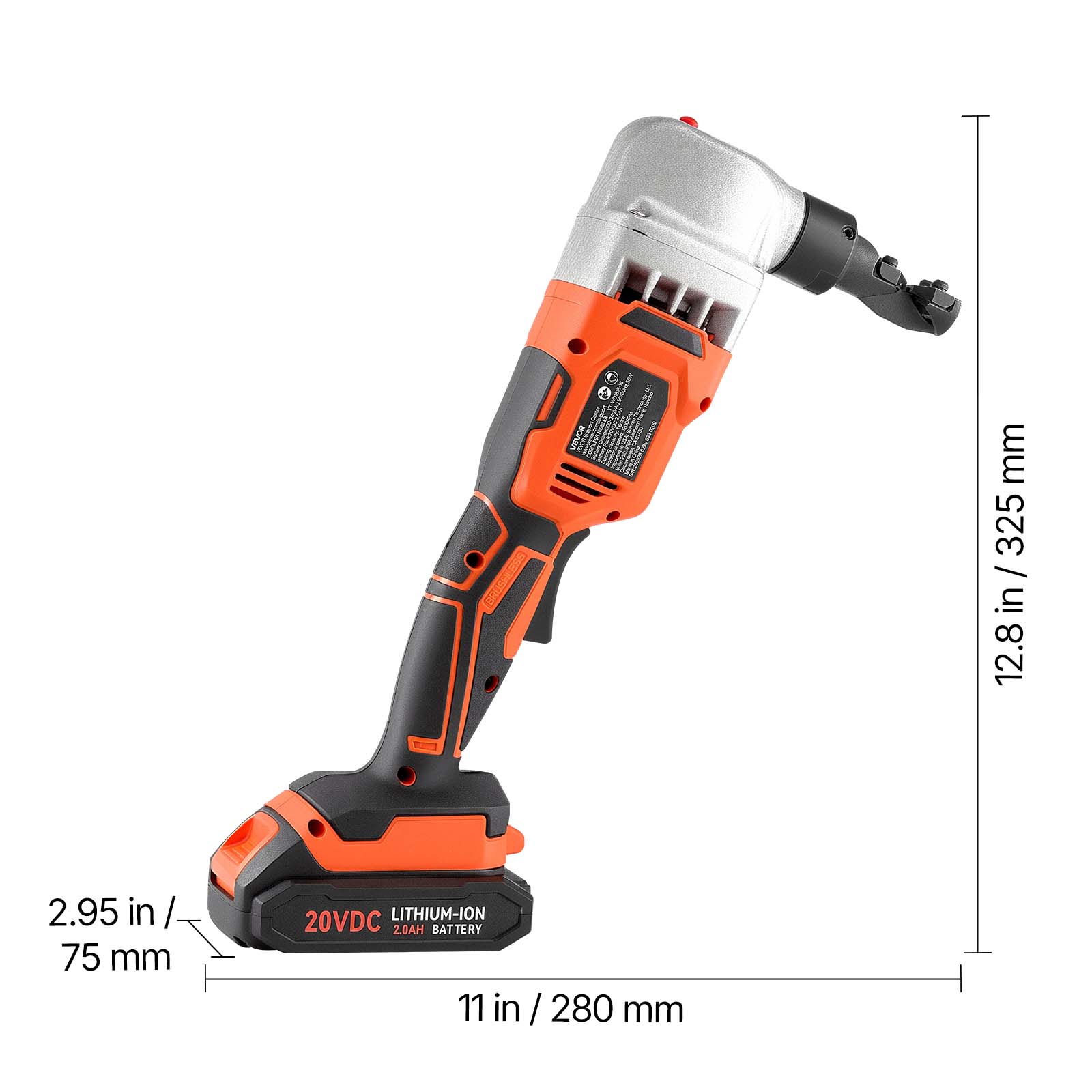 I 1 atan He I mm 325 / in 12.8 in / 12.8 2.95 in / / 75 mm LITHIUM-ION 20VDC 2.0AH BATTERY 11 in / 280 mm