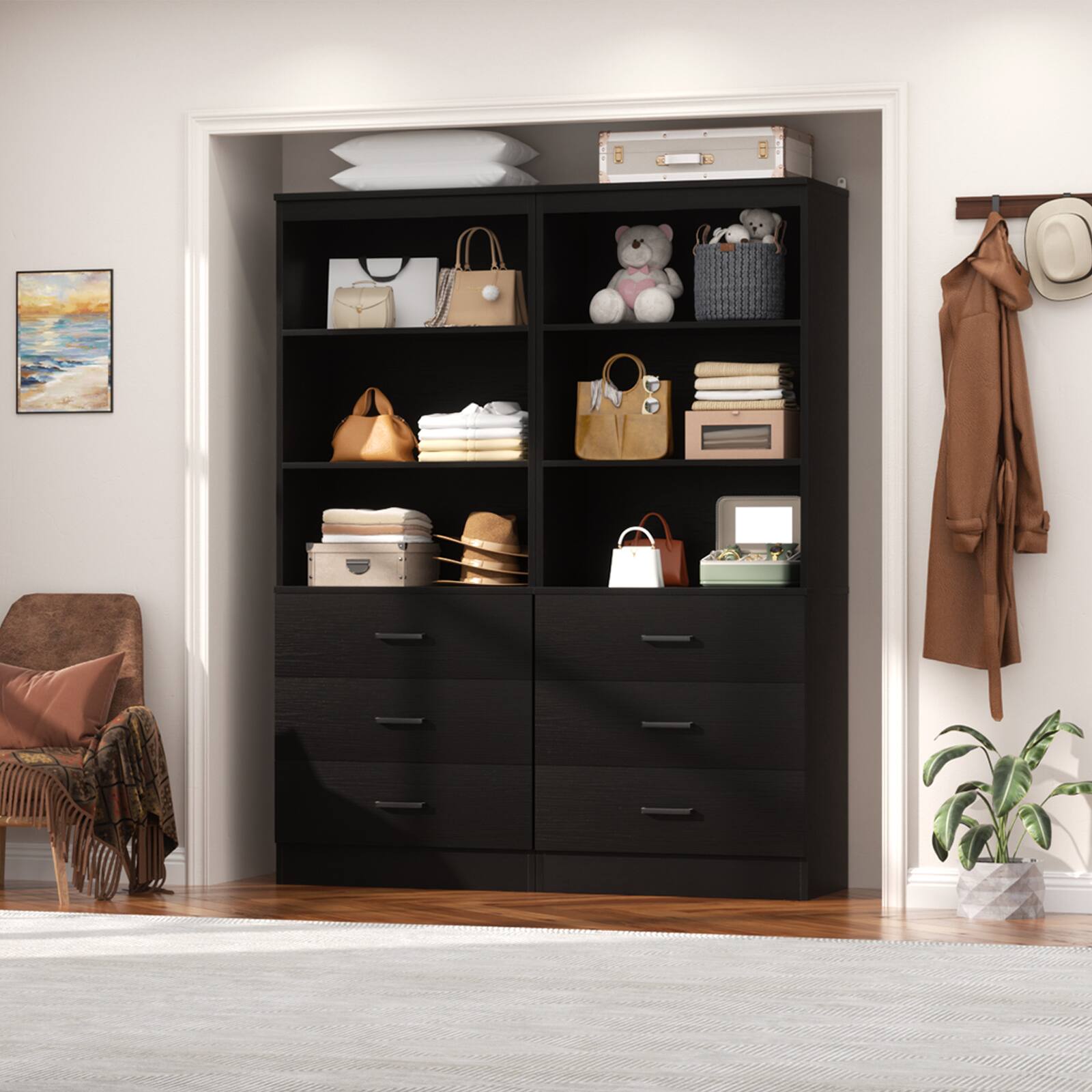 Left. Aheaplus - 71'' Tall Pantry Cabinet, Freestanding Kitchen Storage Cabinet with 3 Drawers and Shelves, 2 Pack - Black.