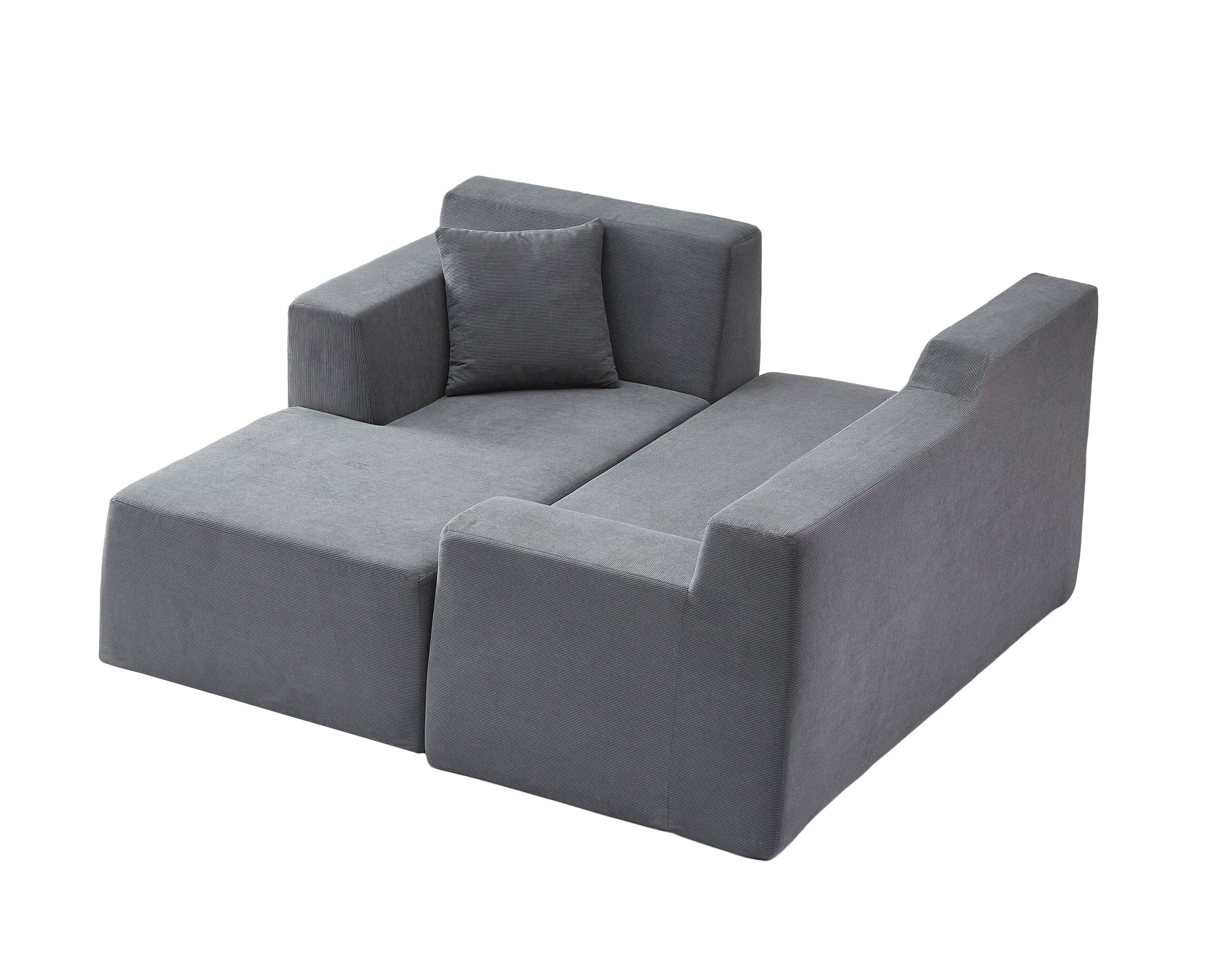 Left. Loheer - Loheer L-Shaped Corduroy Sofa Modern Minimalist High Back Sectional Couch for Living Room 96 Inch - Dark Gray.
