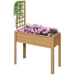 Outsunny - Raised Garden Bed with Trellis for Climbing Plants, Elevated Wood Planter with Drainage Holes - Natural Wood