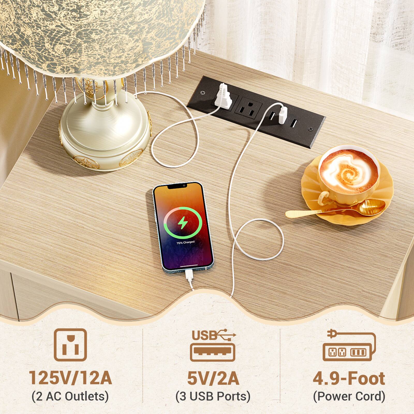 P unarr USB Y 125V/12A (2 AC Outlets) 5V/2A (3 USB Ports) 4.9-Foot (Power Cord)