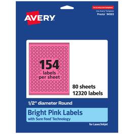 Avery - Printable Round Labels, Bright 0.5" Diameter, 12,320ct - Pink