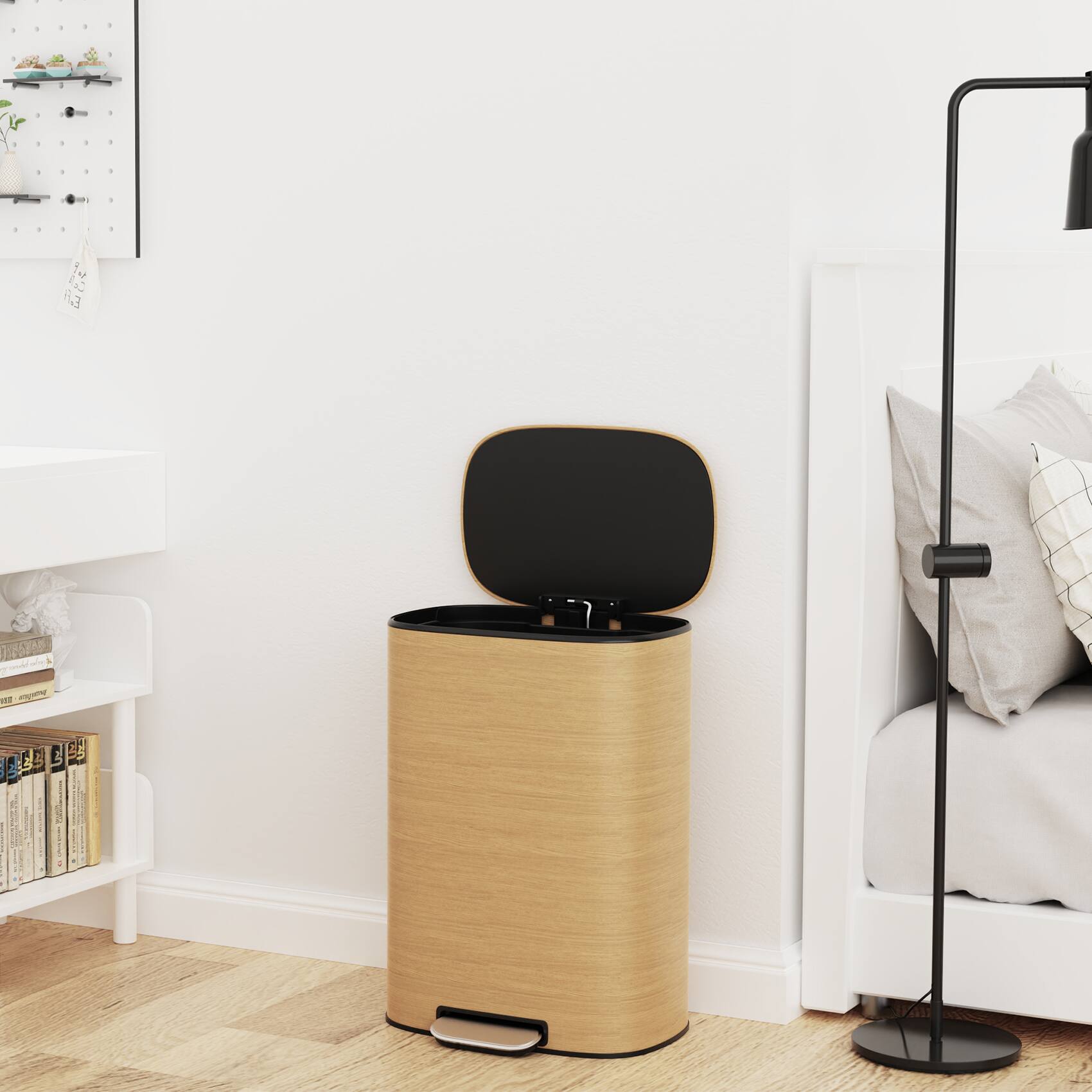 Alt View 3. COWLOWN - 13 Gallon Stainless Steel Kitchen Trash Can with Foot Pedal and Soft Close Lid - Stainless Steel.