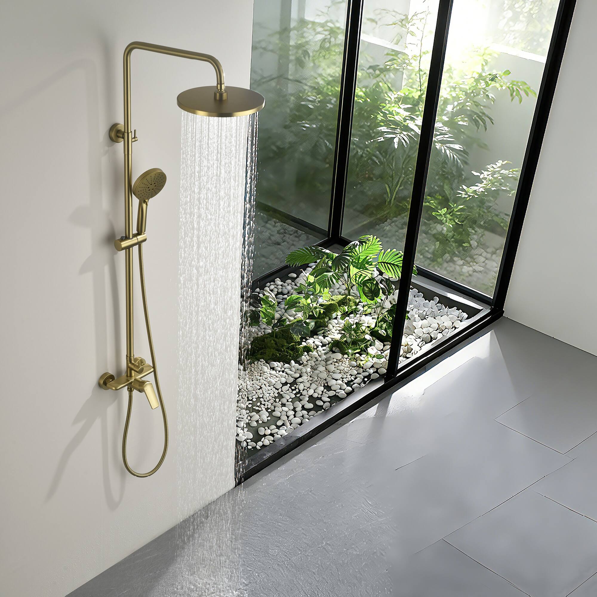 Alt View 3. Boyel Living - Brushed Gold Shower Set Brass SUS304 2-Function 10-Inch ABS Top Spray 3-Function Handheld cUPC - Brushed Gold.