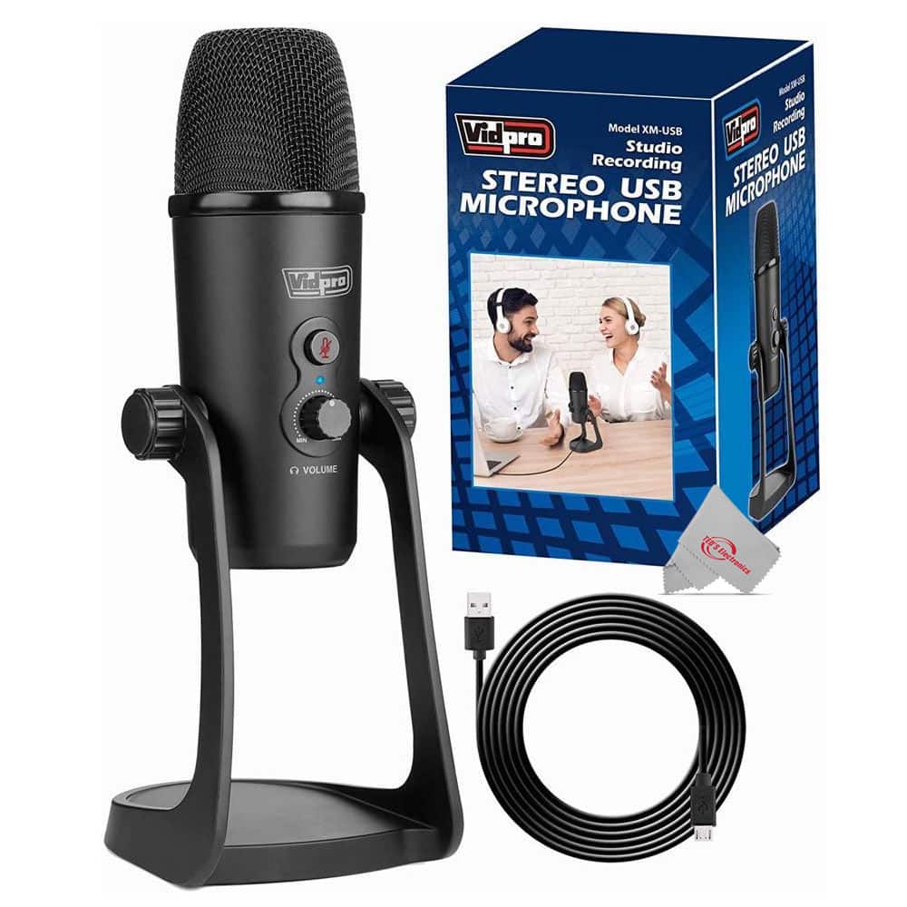 Vidpro - XM-USB Studio Recording USB Stereo Microphone with Desktop Stand fpr Womdpws and Mac Computers - Black