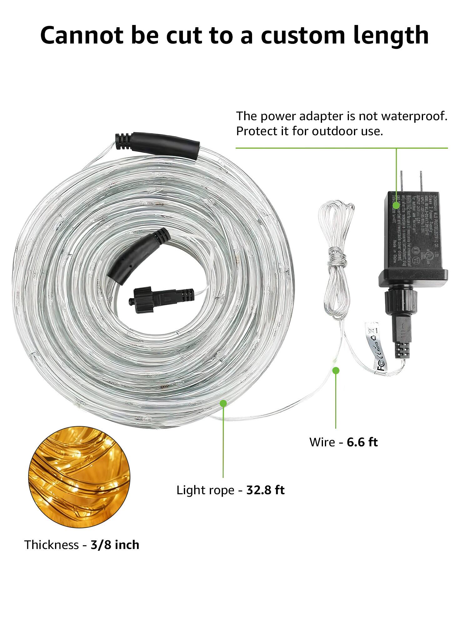 Alt View 4. Lepro - 32.8ft LED Rope String Lights, 2700K Warm White, Waterproof Non-dimmable Non-cuttable, for Patio Christmas Roof Decor - Clear.