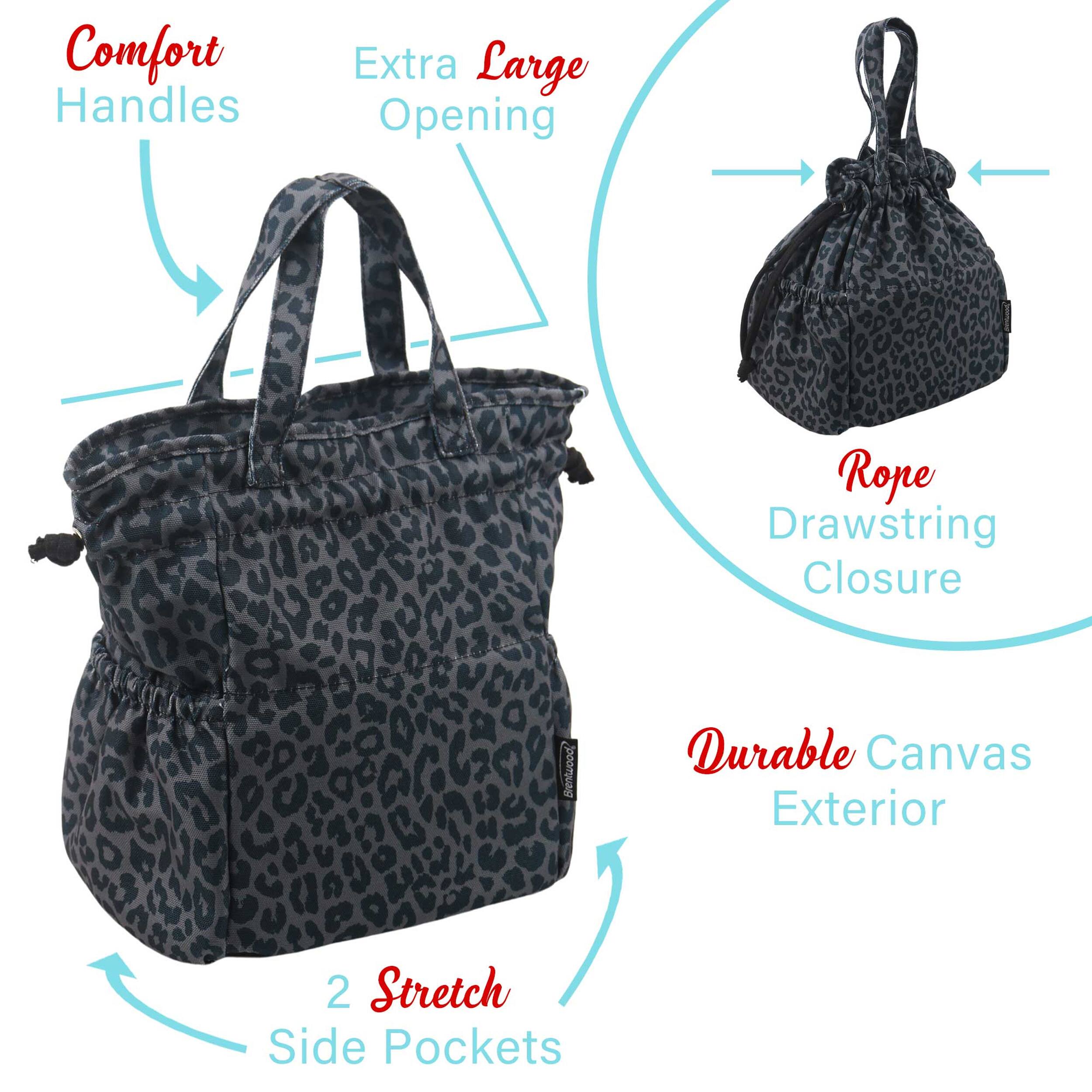 Comfort Handles Extra Large Opening Rope Drawstring Closure Durable Canvas Exterior 2 Stretch Side Pockets
