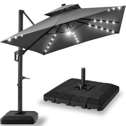 Front. Best Choice Products - Best Choice Products 10x10ft 2-Tier Square Outdoor Solar LED Cantilever Patio Umbrella w/ Base Included - Gray - Gray.
