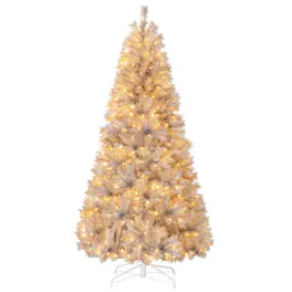 Costway - 7 FT Christmas Tree Artificial Xmas Tree with 807 Branch Tips 400 LED Lights - Silver