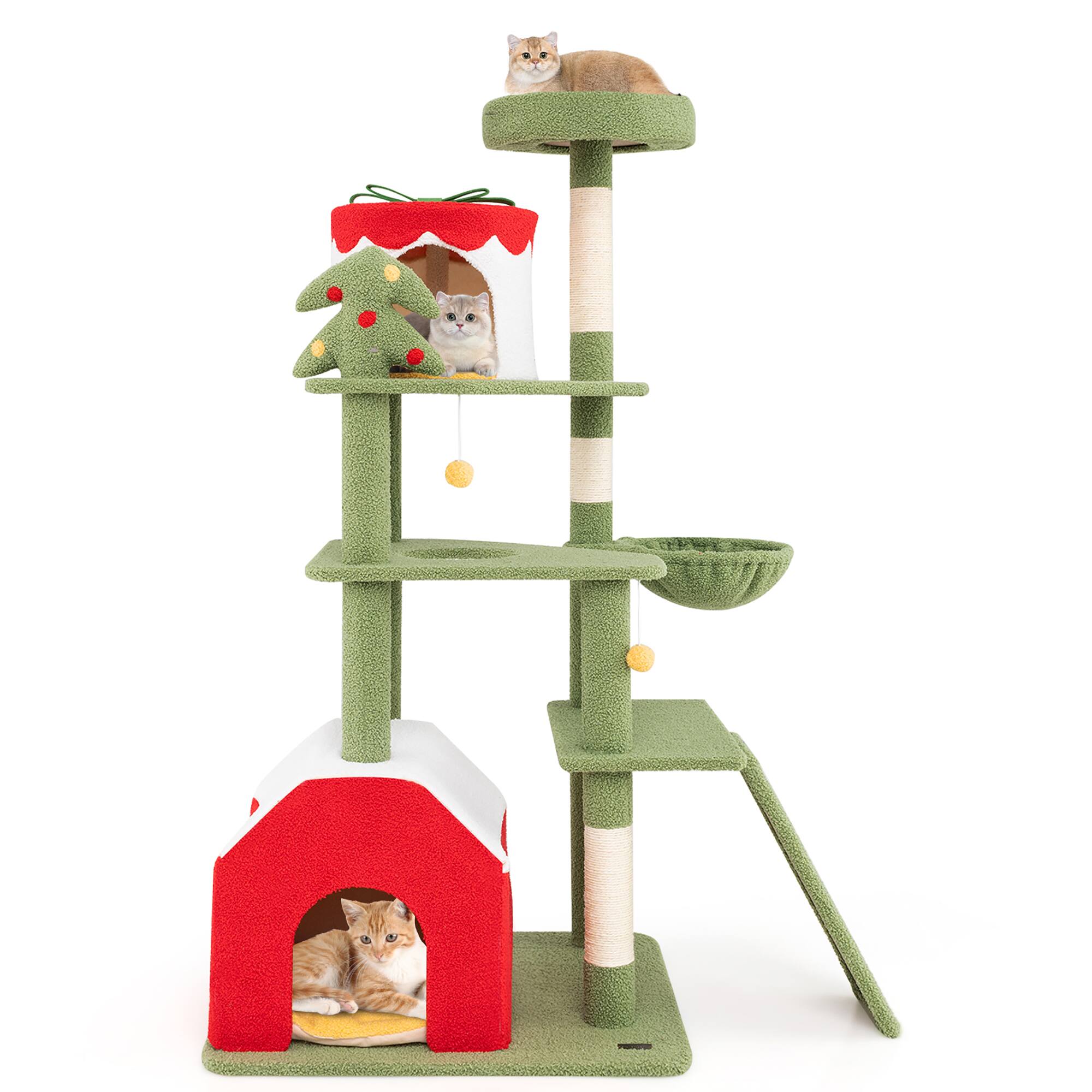 Alt View 9. Gymax - Gymax 61'' Tall Christmas Cat Tree w/ Sisal Scratching Posts Plush Perch & 2 Condos - GYM15380.