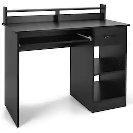Ecooso - Laptop Study Desk with Drawer and Keyboard Tray, Compact Workstation for Home Office Setup - Black