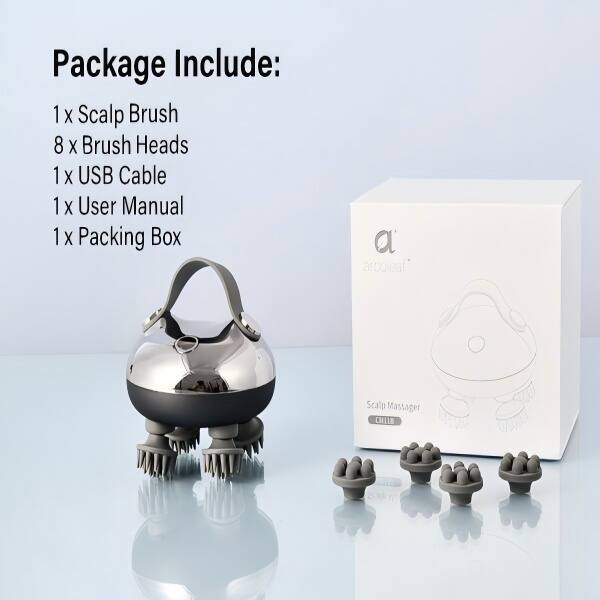 Package Include:

1 x Scalp Brush  
8 x Brush Heads  
1 x USB Cable  
1 x User Manual  
1 x Packing Box  

a  
arboleat  
Scalp Massager  
CHILD 2010