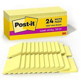 Post-it - Super Sticky Notes, 3" x 3", Canary Collection, 90 Sheet/Pad, 24 Pads/Box - Canary Yellow