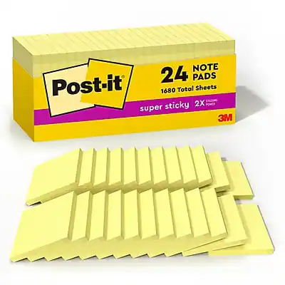 Post-it
24 Note Pads
1680 Total Sheets
Super Sticky 2X
3M