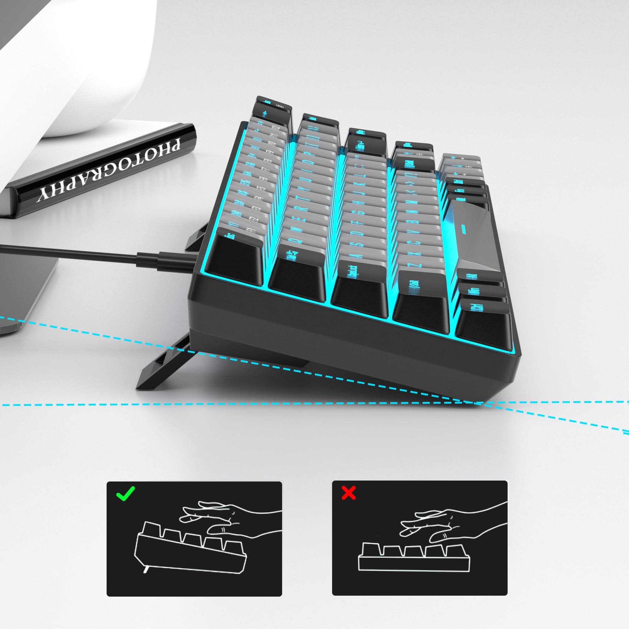 Back. MageGee - MageGee Portable 60% Mechanical Gaming Keyboard, MK-Box LED Backlit Compact 68 Keys with Blue Switch - Grey/Black - Grey.